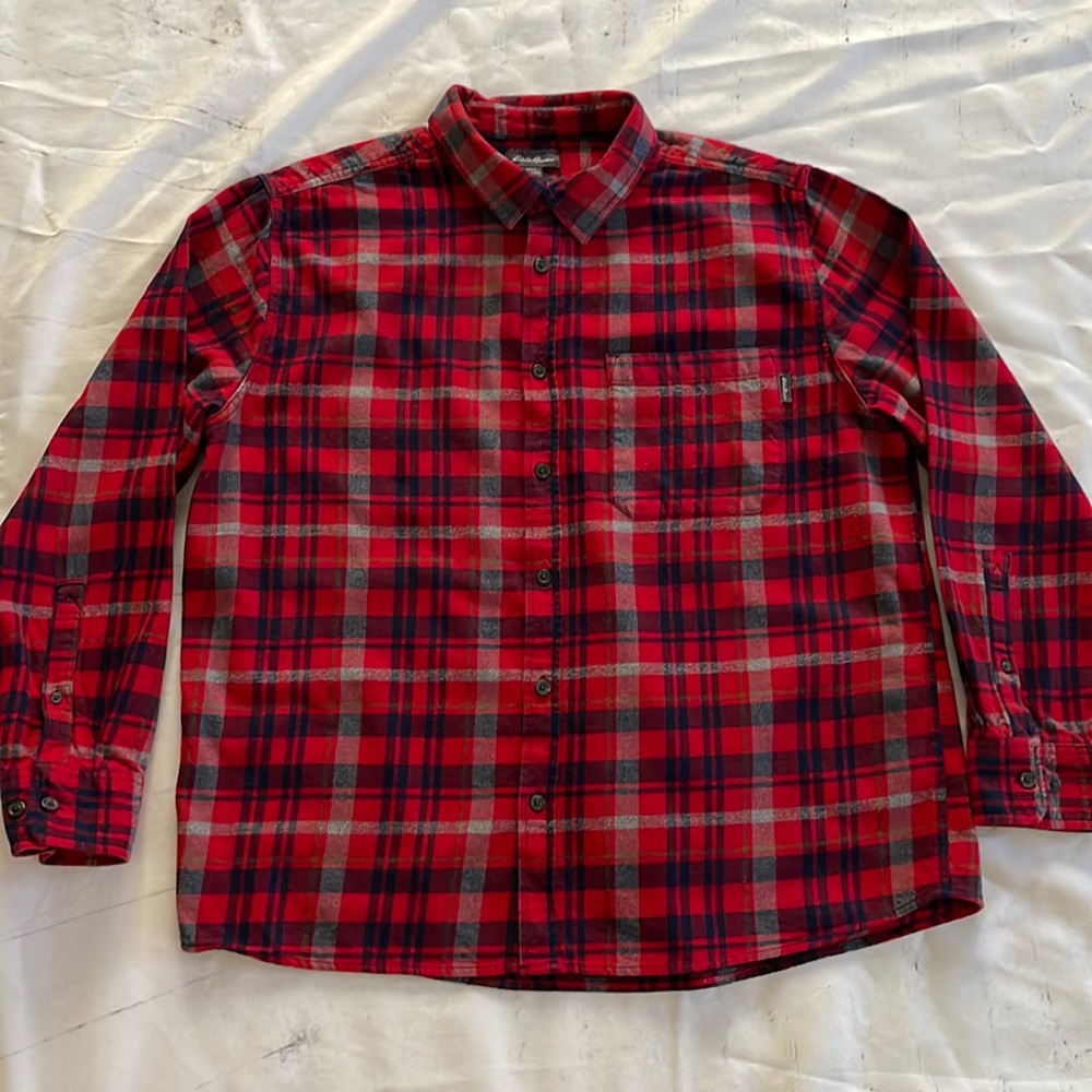 Eddie Bauer MENS Red Flannel Plaid Fall Warm Holiday Button down shirt sz XXL 2X